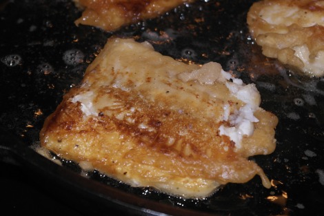 Beer Battered Fish Frying in the Cast Iron Skillet