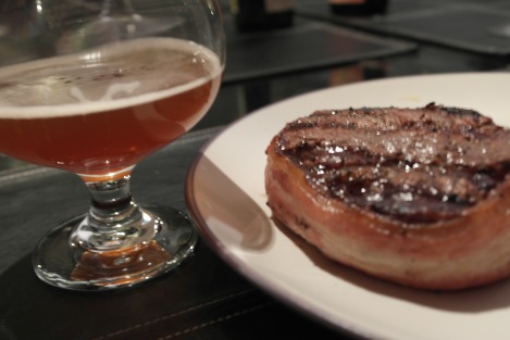 Bacon Wrapped Blue Cheese Stuffed Filet Paired with the Winner - A Belgian Quad